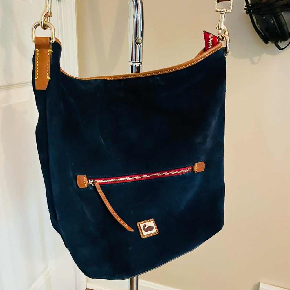 Vintage Dooney and Bourke Blue Suede Large Satchel with Leather Adjustable Strap
